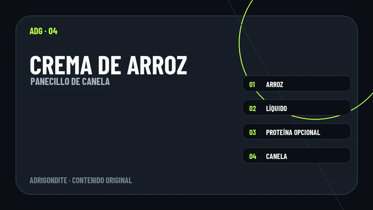 Ingredientes base y opcionales de la crema de arroz con canela
