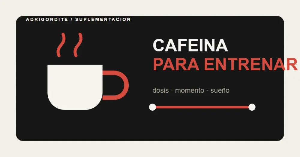 Gráfico editorial sobre cafeína para entrenar, dosis estudiadas y sueño.