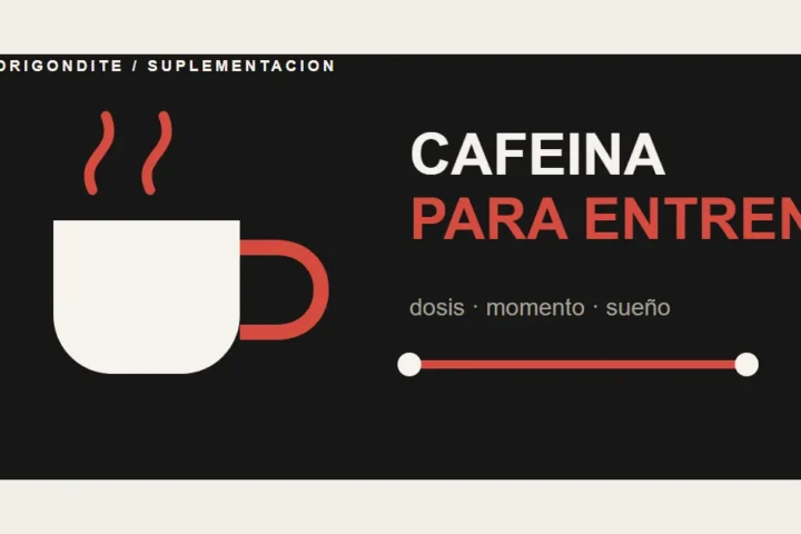Gráfico editorial sobre cafeína para entrenar, dosis estudiadas y sueño.