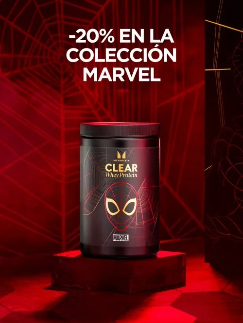 Clear Whey Protein de MyProtein con diseño Marvel en la promoción del 20% en la colección Marvel.