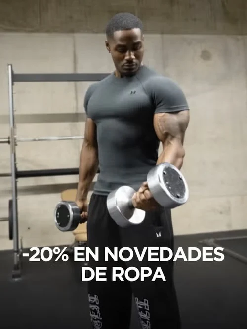 Modelo entrenando con ropa MyProtein en la promoción del 20% en novedades de ropa.