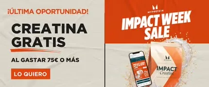 Promoción de MyProtein con creatina gratis en pedidos de 75 euros o más.