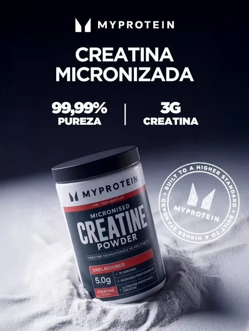 Creatina micronizada de MyProtein: 99,99% de pureza y 3 g de creatina por servicio, según la creatividad oficial.